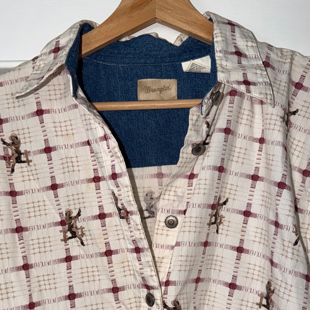 VINTAGE 1950's Wrangler Western Button Down with Cowgirl Motif - L